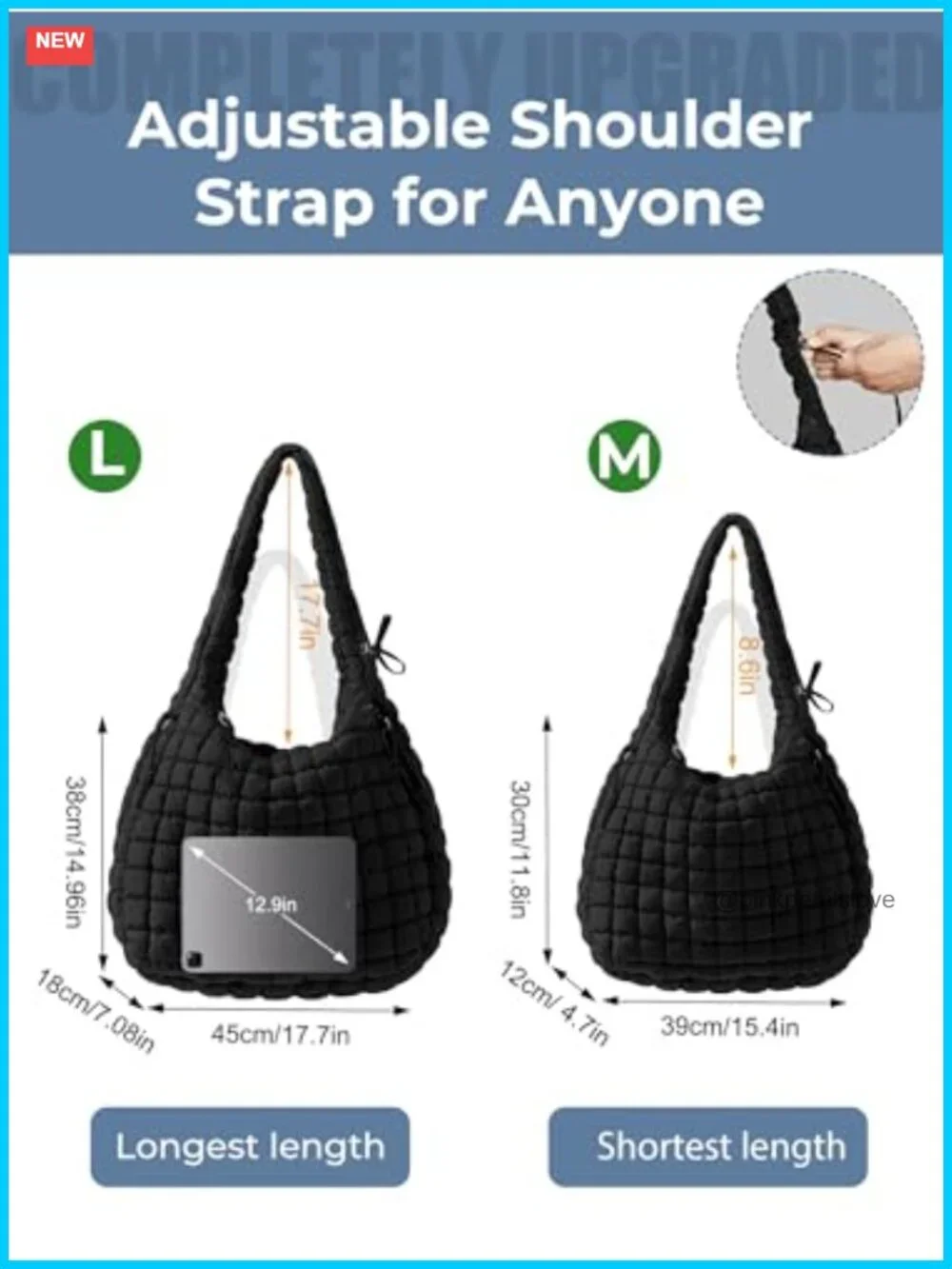 Quilted Nylon Puffer Tote Bag Crossbody Hobo Large Shoulder Bag